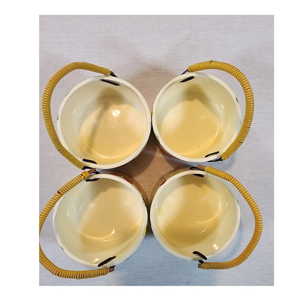 Vintage 60s Japan Floral Handled Basket Planter Set of 4 Hand Painted MCM Groovy
